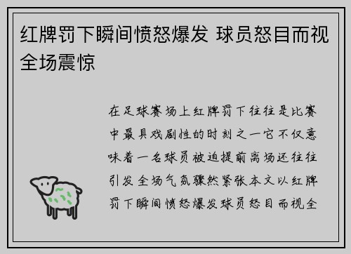 红牌罚下瞬间愤怒爆发 球员怒目而视全场震惊