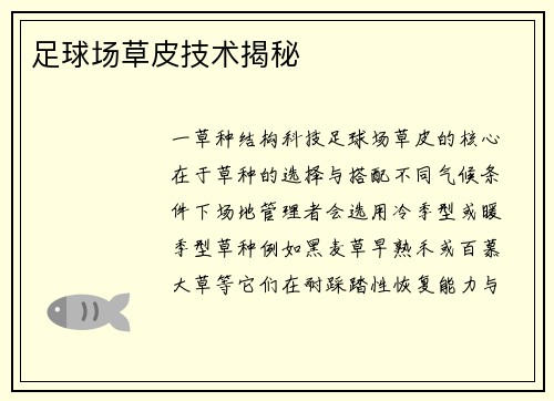 足球场草皮技术揭秘